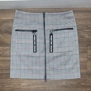 Zara Gray Plaid Mini Skirt with Zipper Accents